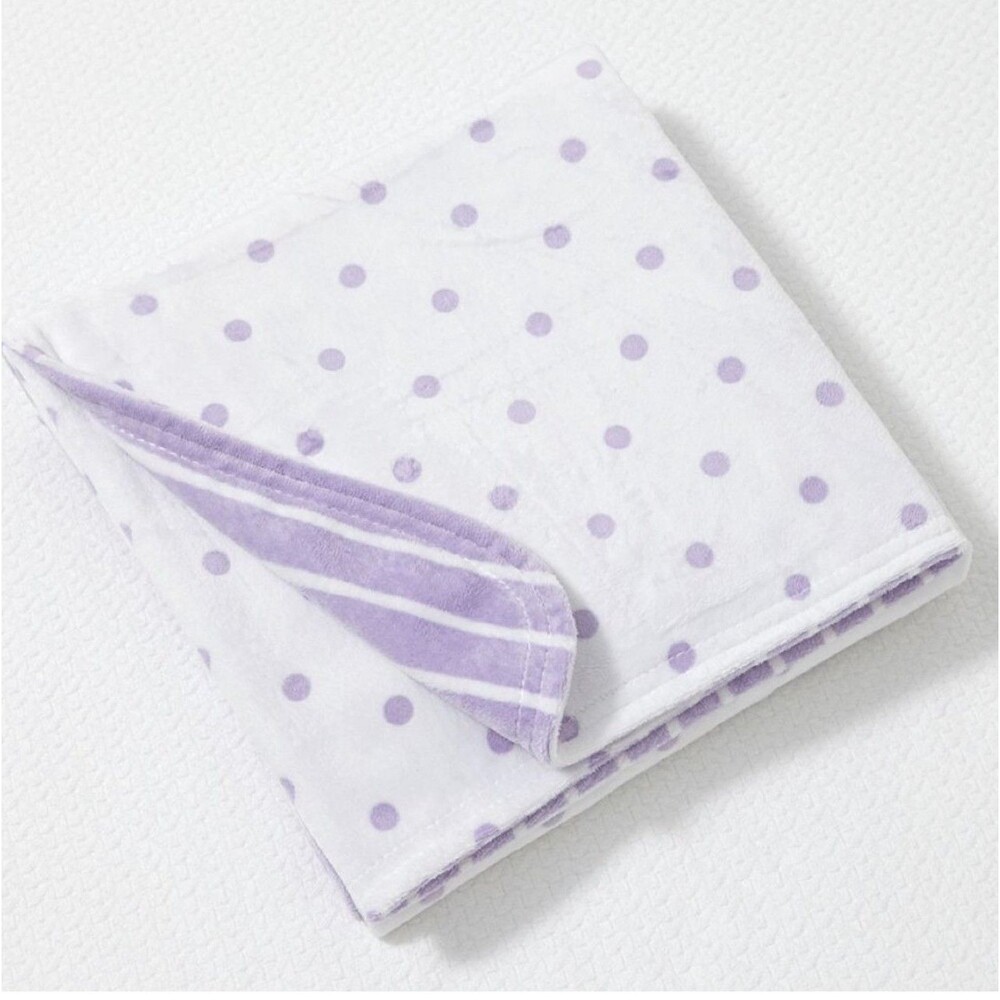 Pottery Barn Kids Purple White Dot Stripe Chamois Baby Blanket 30"x38"